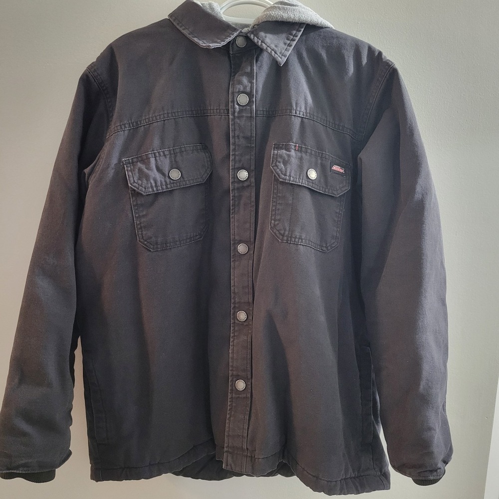 Dickies Quilted Lined Full Zip Faded Black Work Wear Hooded Jacket Size XL
